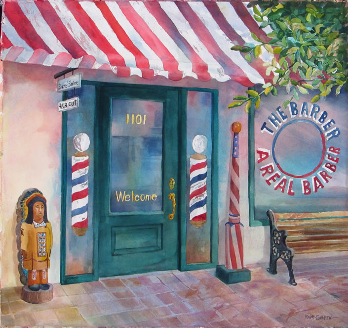 Watercolor Painting Real Barber by Pam Smyth