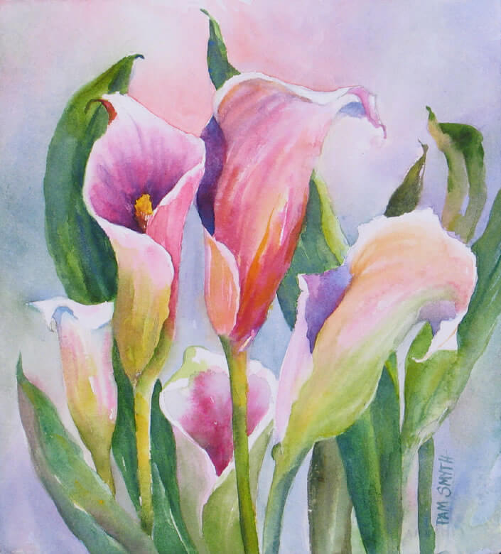 Watercolor Painting Calla Lilies by Pam Smyth