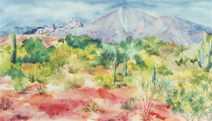 Watercolor Painting Camelback Mountain by Pam Smyth