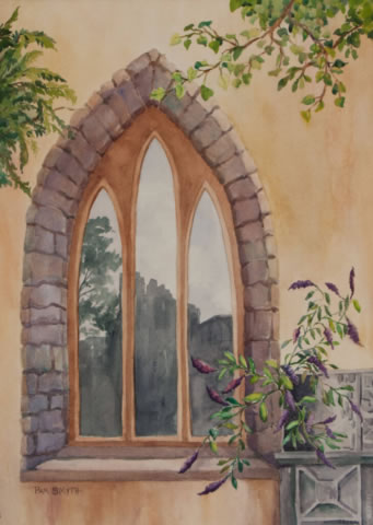 Watercolor Painting Castle Reflections by Pam Smyth