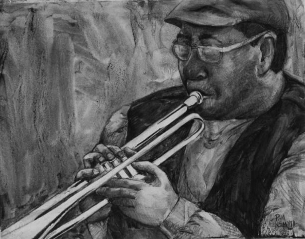 Charcoal Drawing Chicago Trumpet by Pam Smyth