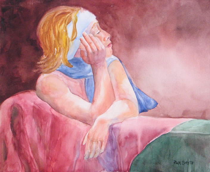 Watercolor Girl with Scarf byn Pam Smyth