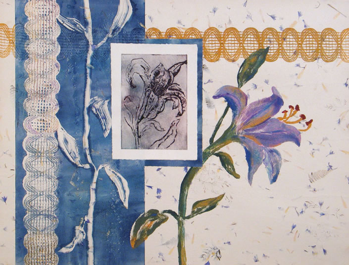 Printmaking Lily Blues I by Pam Smyth
