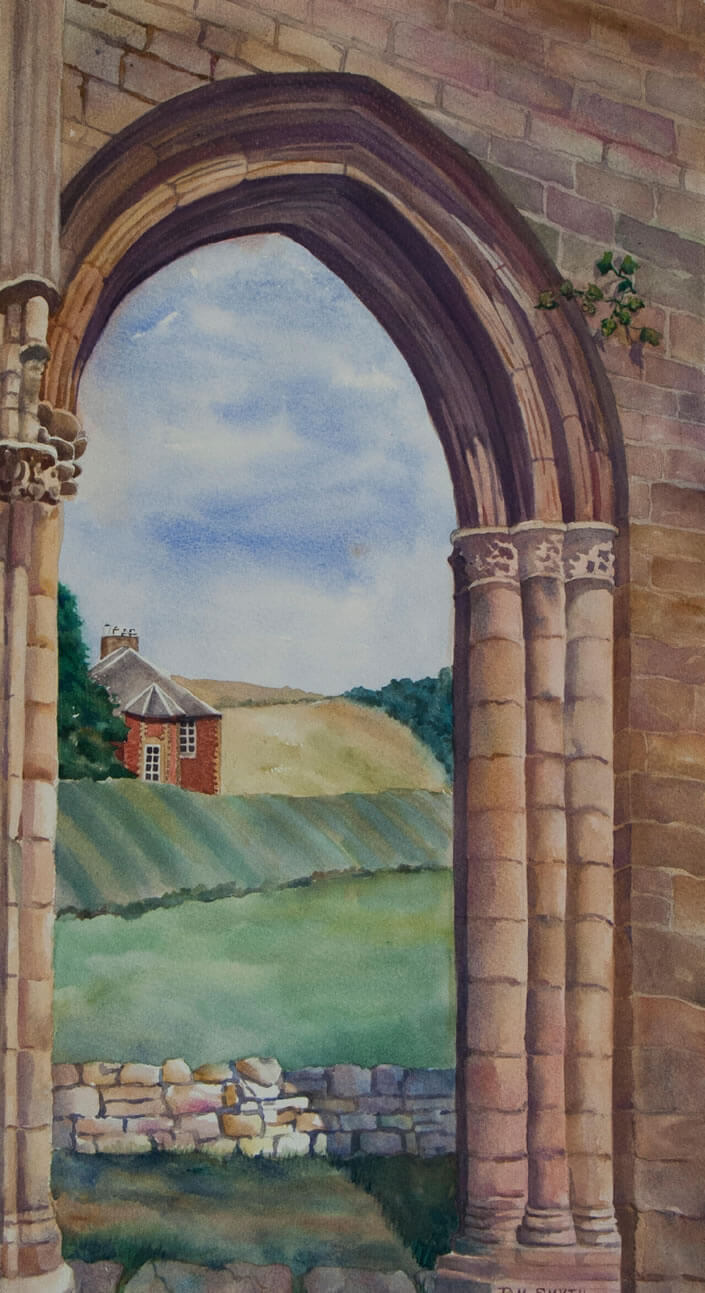 Watercolor Painting Melrose Abbey View