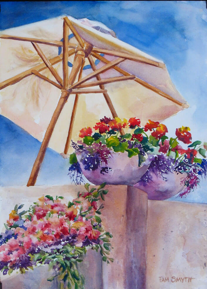 Watercolor Painting Sunlit Corner by Pam Smyth
