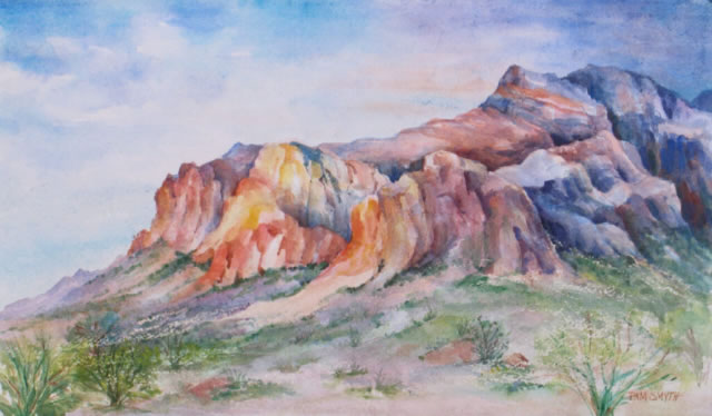 Watercolor Painting Superstition Mountains by Pam Smyth