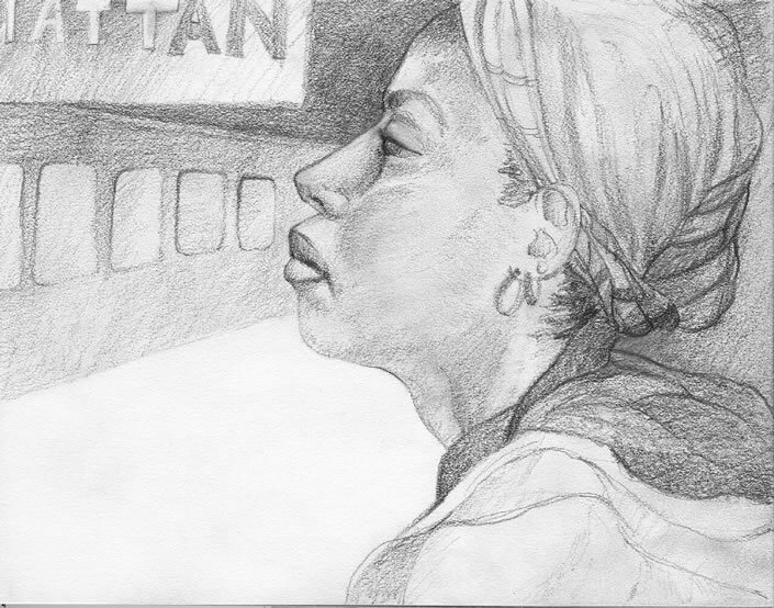 Graphite Drawing Waiting by Pam Smyth